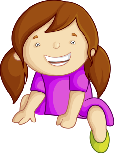 Happy young girl in purple shirt smiling brightly at pediatric dental office.