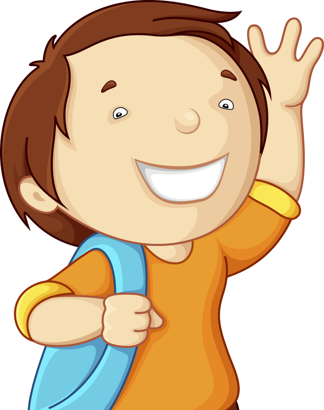 Happy child with backpack waving at pediatric dental practice in Delray Beach.